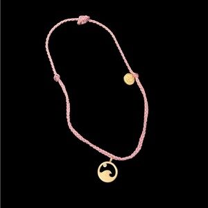 Pink Braided Necklace with Gold Wave Pendant